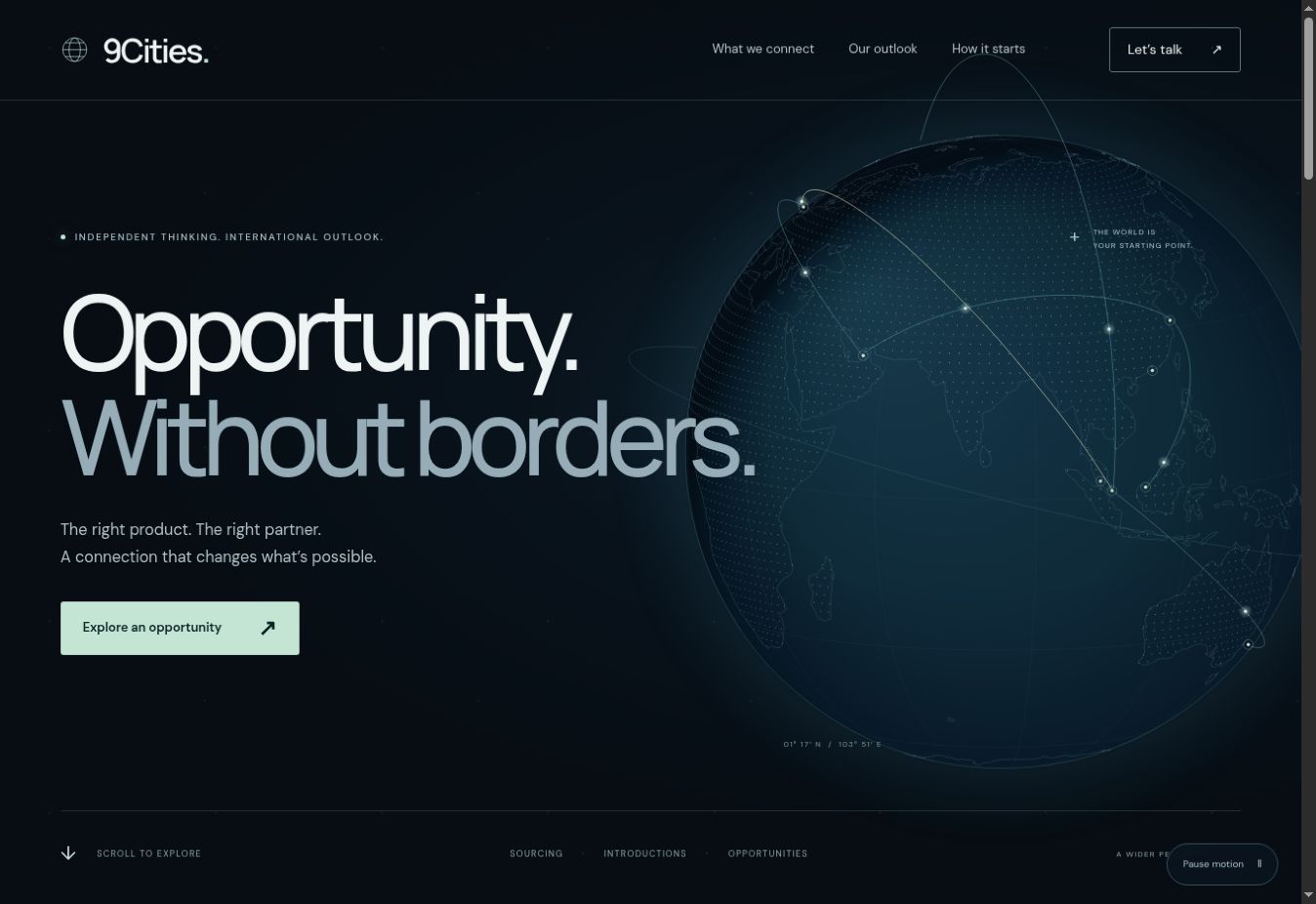 9Cities cinematic website with an interactive globe